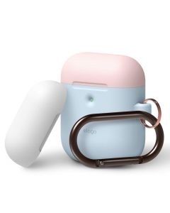 Elago Airpods Duo Hang Silicone Case - силиконов калъф за Apple Airpods 2 with Wireless Charging Case (светлосин-розов)