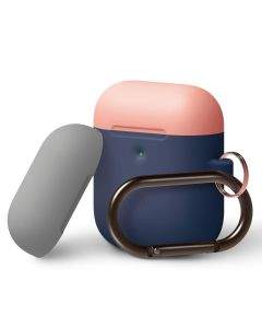 Elago Airpods Duo Hang Silicone Case - силиконов калъф за Apple Airpods 2 with Wireless Charging Case (тъмносин-оранжев)