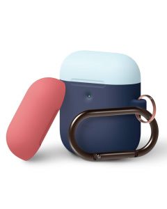 Elago Airpods Duo Hang Silicone Case - силиконов калъф за Apple Airpods 2 with Wireless Charging Case (тъмносин-светлосин)
