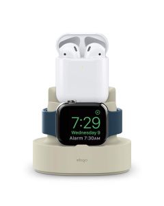 Elago Duo Charging Hub - силиконова поставка за зареждане на iPhone, Apple Watch и Apple AirPods (бяла)