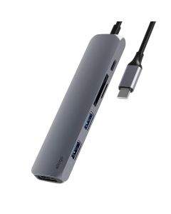Elago Multi 6 in 1 USB-C Hub Card Reader - мултифункционален хъб за свързване на допълнителна периферия за устройства с USB-C (тъмносив)