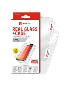 Displex Real Glass 10H Protector 2D with TPU Case - силиконов калъф и калено стъклено защитно покритие за дисплея на iPhone 8, iPhone 7 (прозрачен)