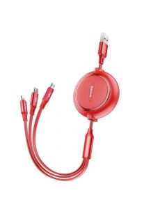 Baseus Golden Loop 3-in-1 Elastic USB Cable - универсален USB кабел с Lightning, microUSB и USB-C конектори (120 см) (червен)