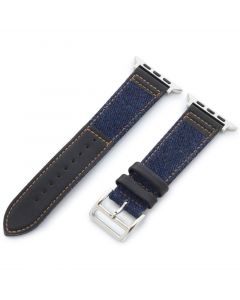 Torrii Leather Band - кожена каишка за Apple Watch 38мм, 40мм (тъмносиня дънкова материя с черна кожа)