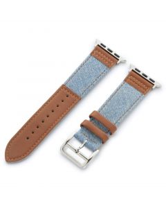 Torrii Leather Band - кожена каишка за Apple Watch 38мм, 40мм (светлосиня дънкова материя с кафява кожа)