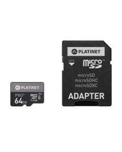 Platinet MicroSDXC Secure Digital + Adapter SD 64GB UIII A1 - памет карта със SD адаптер (клас 10)