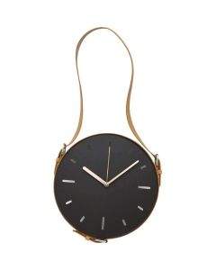 Platinet Wall Clock Black With Pu Leather Brown Belt - стенен часовник (черен)