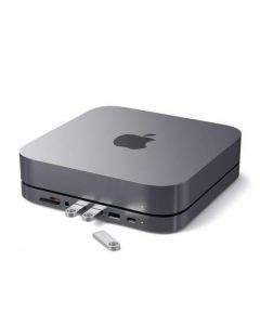 Satechi Aluminium USB-C Stand and Hub for Mac Mini - алуминиева поставка и допълнителен USB-C хъб за Mac Mini (тъмносив)