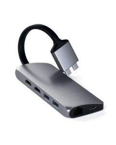 Satechi USB-C Dual Multimedia Adapter - мултифункционален хъб за свързване на допълнителна периферия за Apple MacBook (тъмносив)