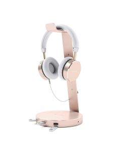 Satechi Aluminium Headphone Stand - дизайнерска алуминиева поставка за слушалки с USB изходи (розово злато)