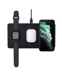 Satechi Trio Wireless Charging Pad - док станция и поставка за безжично зареждане на Qi устройства, Apple Watch и Apple AirPods (черен)