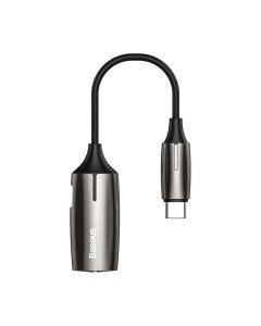 Baseus USB-C Male + 3.5mm Female Adapter L60S - пасивен адаптер USB-C към 3.5 мм аудио изход и USB-C изход за устройства с USB-C порт (тъмносив)