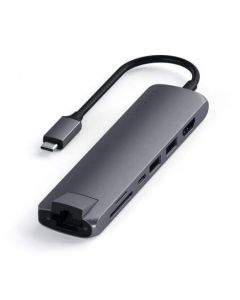 Satechi USB-C Aluminum Slim Multiport - мултифункционален хъб за свързване на допълнителна периферия за компютри с USB-C (тъмносив)