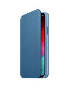 Apple Leather Folio Case - оригинален кожен (естествена кожа) калъф за iPhone XS, iPhone X (син)