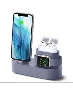 Elago Trio Charging Hub Pro - силиконова поставка за зареждане на iPhone, Apple Watch и Apple AirPods Pro (лилава)