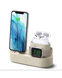 Elago Trio Charging Hub Pro - силиконова поставка за зареждане на iPhone, Apple Watch и Apple AirPods Pro (бяла)