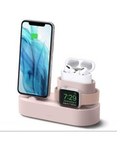 Elago Trio Charging Hub Pro - силиконова поставка за зареждане на iPhone, Apple Watch и Apple AirPods Pro (розова)