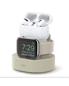Elago Duo Charging Hub Pro - силиконова поставка за зареждане на iPhone, Apple Watch и Apple AirPods Pro (бяла)
