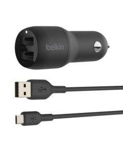Belkin Boost Charge Dual USB-A Car Charger & microUSB Cable - зарядно за кола с 2xUSB изходa (4.8A) и microUSB кабел (черен)