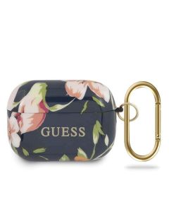 Guess Airpods Pro Silicone Case Flower Collection No.3 - силиконов калъф с карабинер за Apple Airpods Pro (син)