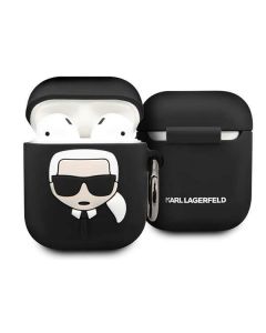 Karl Lagerfeld Airpods Ikonik Silicone Case - силиконов калъф с карабинер за Apple Airpods и Apple Airpods 2 (черен)
