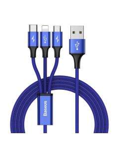 Baseus Rapid 3-in-1 USB Cable - универсален USB кабел с Lightning, microUSB и USB-C конектори (120 см) (син)