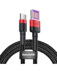 Baseus Cafule Quick Charge USB-C Cable - кабел с въжена оплетка и бързо зареждане за устройства с USB-C порт (100 см) (червен)