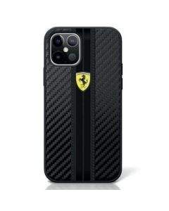 Ferrari On Track PU Carbon Hard Case - кожен кейс  за iPhone 12 Pro Max (черен)