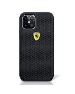 Ferrari On Track Perforated Hard Case - кожен кейс за iPhone 12, iPhone 12 Pro (черен)