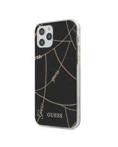 Guess Gold Chain Case - дизайнерски кейс с висока защита за iPhone 12 Pro Max (черен)