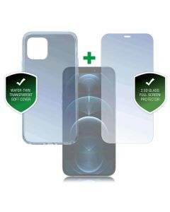 4smarts 360° Protection Set - тънък силиконов кейс и стъклено защитно покритие за дисплея на iPhone 12 Pro Max (прозрачен)