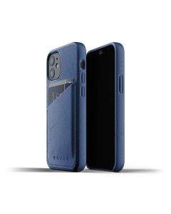 Mujjo Leather Wallet Case - кожен (естествена кожа) кейс с джоб за кредитна карта за iPhone 12 mini (син)