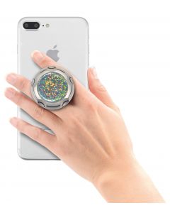 Jumpop Glamour Silver Glitter Smartphone-Fingerholder - поставка и аксесоар против изпускане на вашия смартфон (сив-гланц)