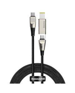Baseus 2-in-1 USB-C & Lenovo Square Plug Cable - USB-C кабел с допълнителен адаптер за Lenovo лаптопи и бързо зареждане на устройства с USB-C порт (200 см) (черен)