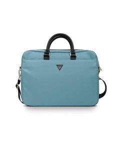 Guess Triangle Logo Laptop Bag - луксозна дизайнерска чанта с дръжки и презрамка за преносими компютри до 16 инча (светлосин)