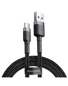 Baseus Cafule USB-A to USB-C Cable 18W (CATKLF-CG1) - кабел с въжена оплетка и бързо зареждане за устройства с USB-C порт (200 см) (черен-сив)