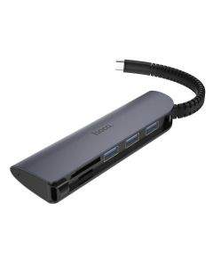 Hoco HB17 Easy Connect USB-C Adapter - мултифункционален хъб за свързване на допълнителна периферия за устройства с USB-C (тъмносив)