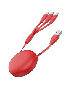 Baseus Lets Go Little Reunion One-Way Stretchable 3-in-1 USB Cable - универсален USB кабел с Lightning, microUSB и USB-C конектори (80 см) (червен)