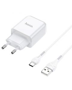 Hoco N2 Wall Charger and USB-C Cable - захранване за ел. мрежа 2.1A с USB изход и USB-C кабел (бял)