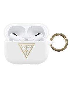 Guess Airpods Pro Triangle Logo Silicone Case - силиконов калъф с карабинер за Apple Airpods Pro (бял)