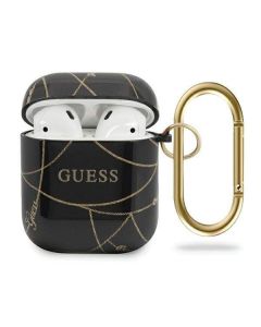 Guess Airpods Gold Chain Silicone Case - силиконов калъф с карабинер за Apple Airpods и Apple Airpods 2 (черен)