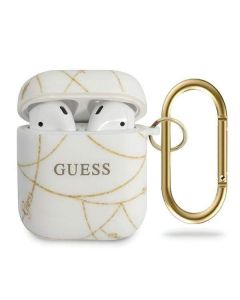 Guess Airpods Gold Chain Silicone Case - силиконов калъф с карабинер за Apple Airpods и Apple Airpods 2 (бял)