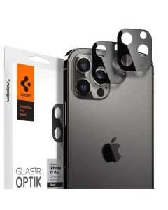 Spigen Optik Lens Protector - комплект 2 броя предпазни стъклени протектора за камерата на iPhone 12 Pro Max (черен)