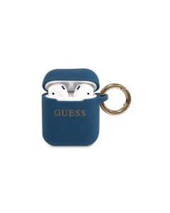 Guess Airpods Silicone Glitter Case - силиконов калъф с карабинер за Apple Airpods и Apple Airpods 2 (син)