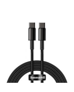 Baseus Tungsten Gold USB-C to USB-C Cable PD 2.0 100W (CATWJ-A01) - здрав кабел с въжена оплетка за бързо зареждане за устройства с USB-C порт (200 см) (черен)