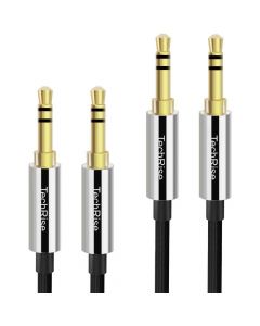 TechRise CAC05324BA02 2-Pack Nylon Braided Premium Auxiliary Aux Audio Cable Cord - комплект от 2 броя качествени 3.5 мм аудио кабела (150 см всеки) (черен)