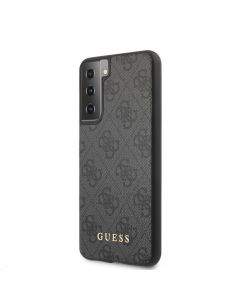 Guess 4G Charms Collection Hard Case - дизайнерски кожен кейс за Samsung Galaxy S21 Plus (сив)