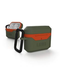 Urban Armor Gear Standard Issue Hard Case 001 - водо и удароустойчив силиконов (TPU) кейс с карабинер за Apple Airpods Pro (зелен-оранжев)