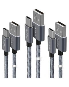 TechRise CTA05330GA02 3-pack Braided USB-C to USB-A Cable - комплект 3 броя изключително здрави и качествени плетени USB-C кабели за устройства с USB-C порт (тъмносив)