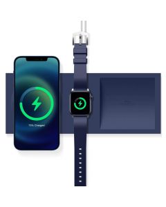 Elago Charging Tray Duo for MagSafe & Apple Watch Charger - силиконова поставка за зареждане на iPhone и Apple Watch чрез поставяне на Apple MagSafe Charger и Apple Watch кабел (тъмносин)